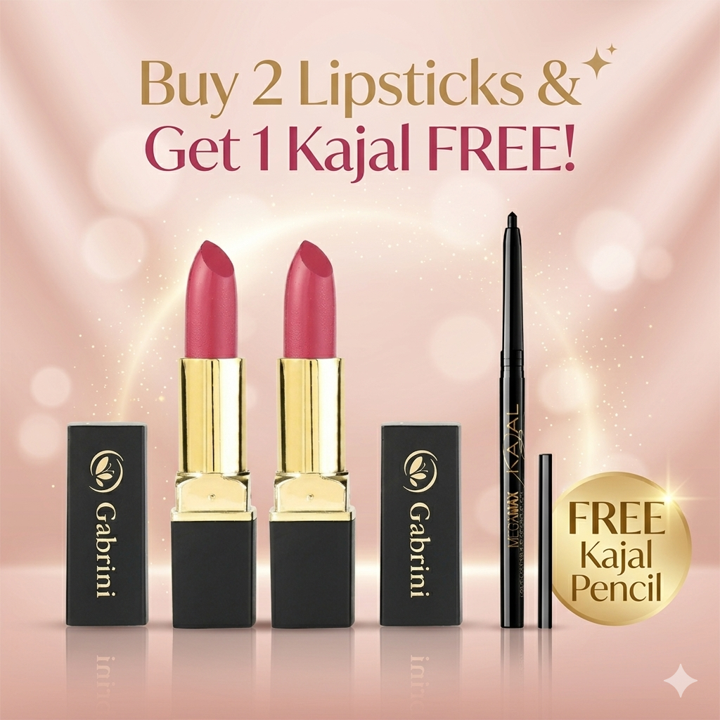 Buy 2 Lipsticks & Get 1 Kajal Free