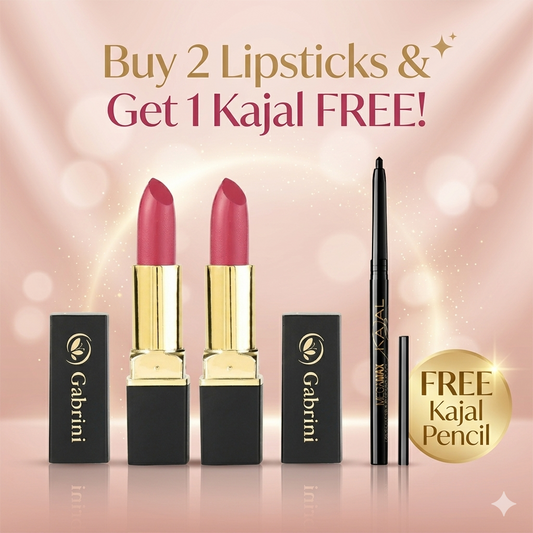 Buy 2 Lipsticks & Get 1 Kajal Free
